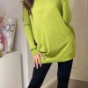 Dresses * | Best Sale Love Siena Longline Boat Neck Lime Green Knit With Pockets