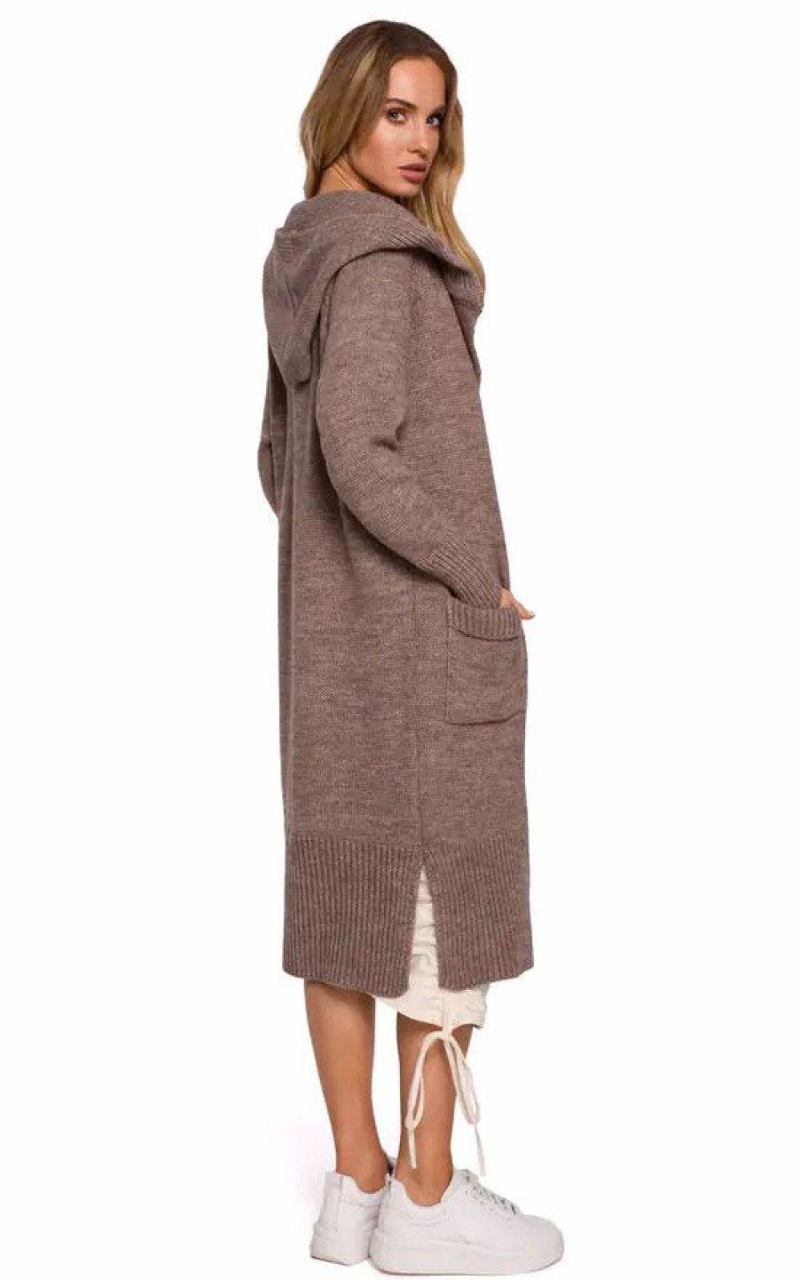 Knitwear * | Cheapest Moe Longline Hooded Cardigan With Pockets In Brown