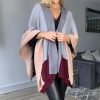 Knitwear * | Best Reviews Of Miss Floral Open Front Colour Block Knitted Cape Cardigan In Grey