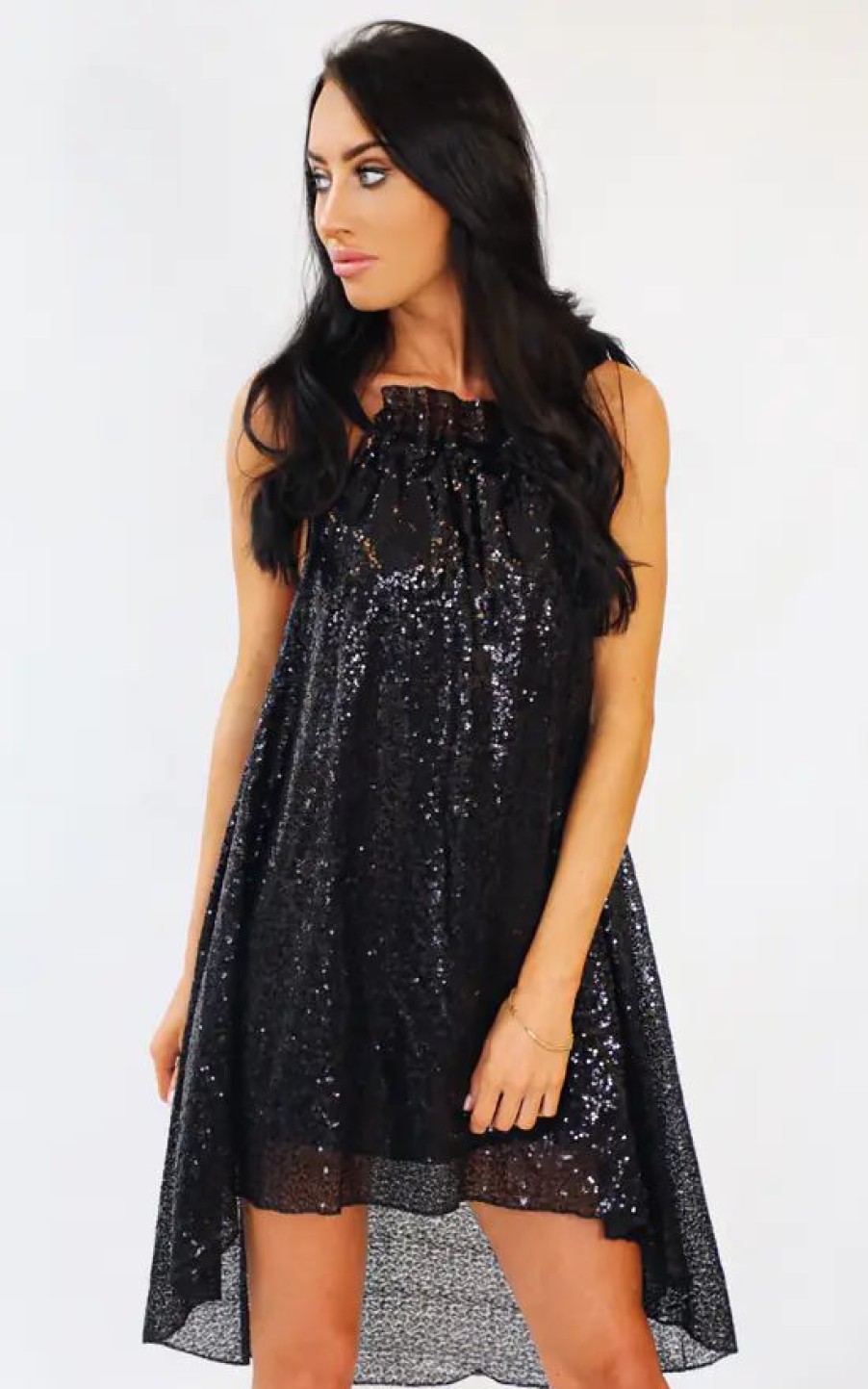 Dresses * | Promo Wired Angel Black Sequin Summer Swing Dress