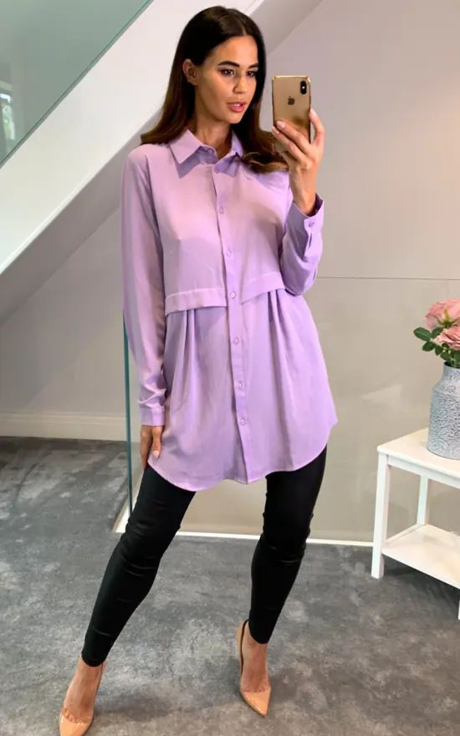 Tops * | Flash Sale Hoxton Gal Long Sleeves Oversized Shirt In Lilac