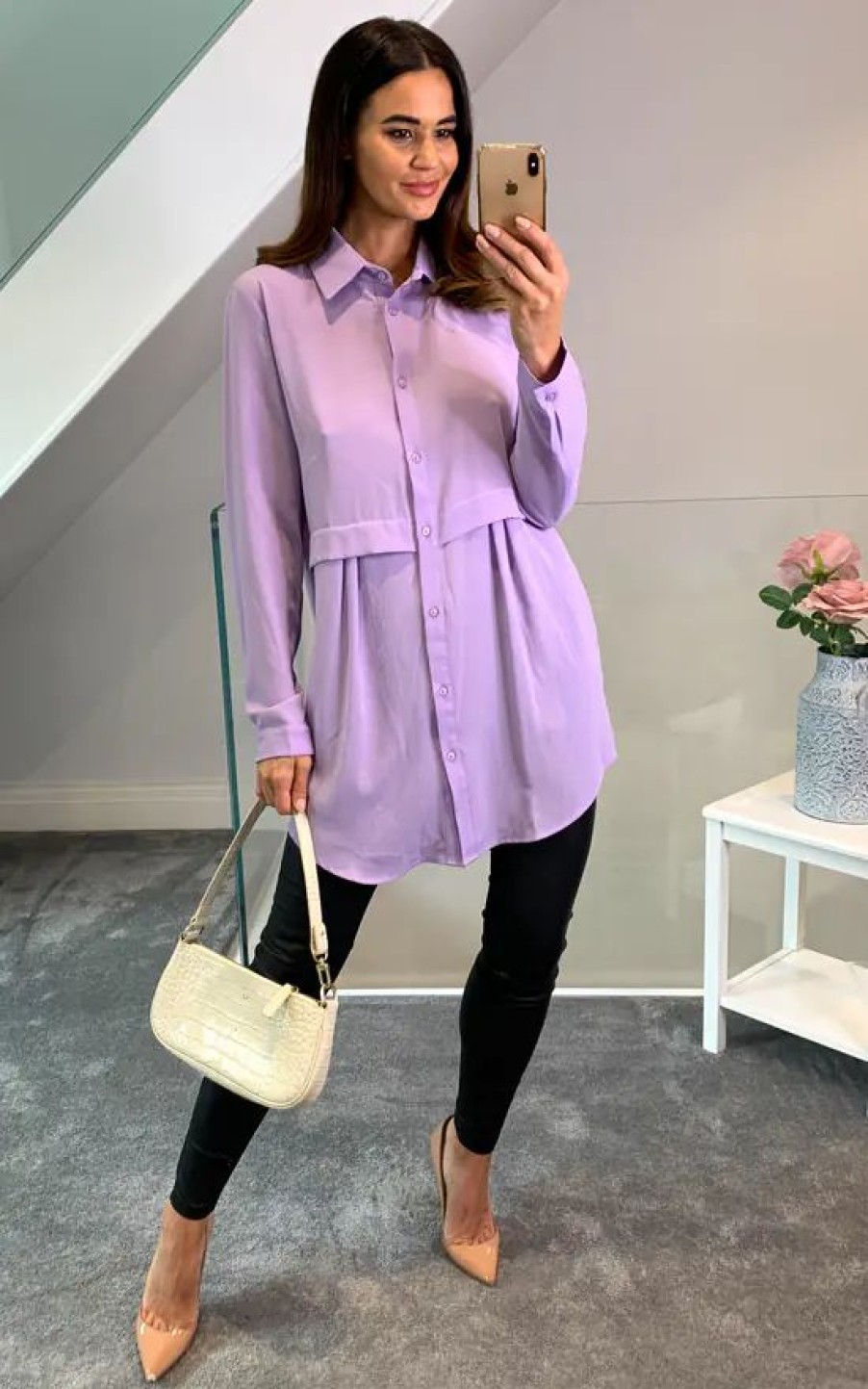 Tops * | Flash Sale Hoxton Gal Long Sleeves Oversized Shirt In Lilac