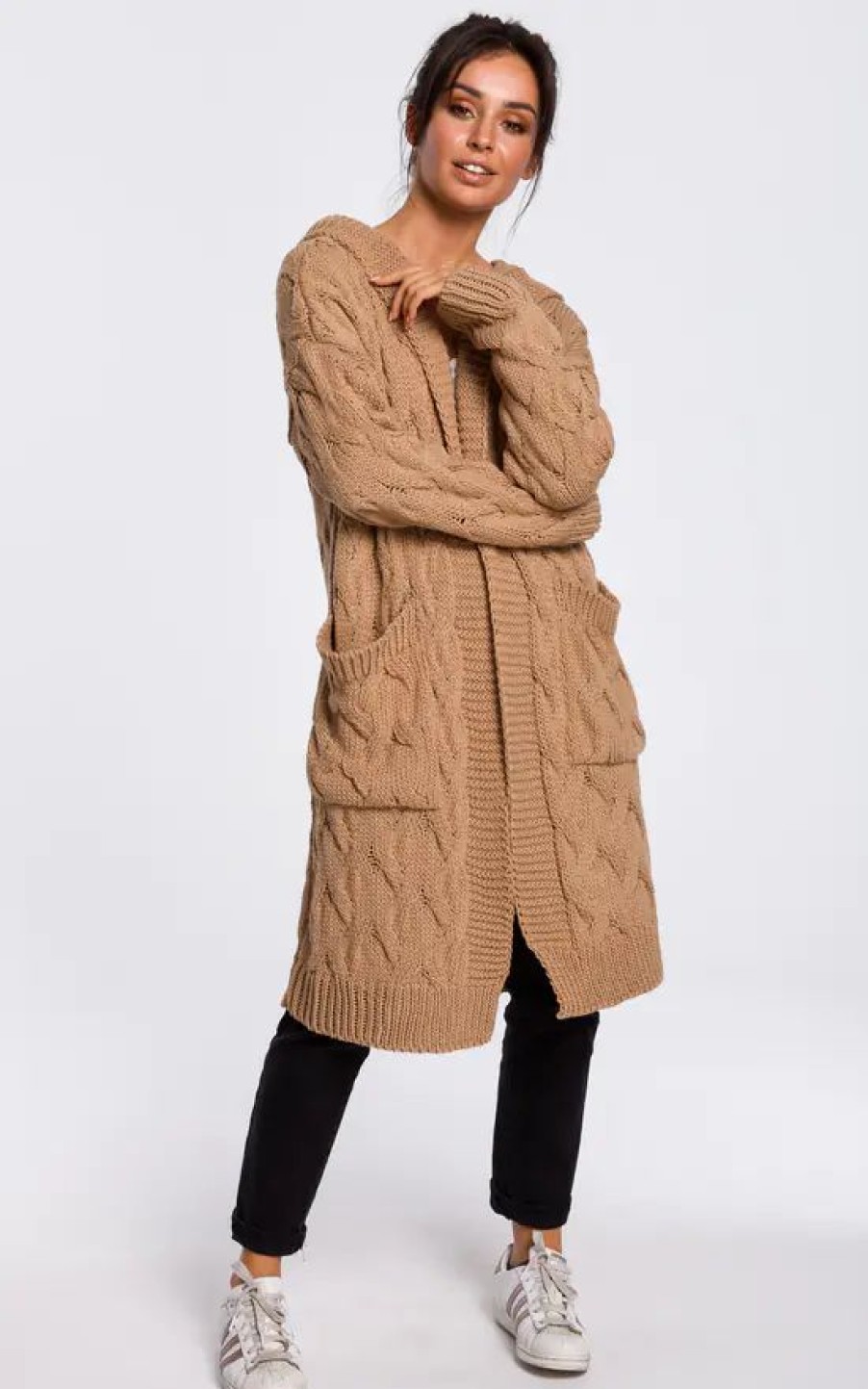 Knitwear * | Deals Moe Long Cable Knit Cardigan In Beige