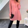 Tops * | Best Reviews Of Hoxton Gal Tunic Shirt With Button Details In Pink