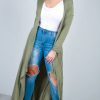 Knitwear * | Best Reviews Of Oops Fashion Niamh Long Waterfall Cardigan In Khaki