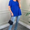 Tops * | Brand New Hoxton Gal Short Sleeves Oversized Pleated Top In Blue