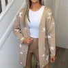 Knitwear * | Discount Miss Floral Star Open Front Cardigan With Pocket In Beige