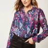 Tops * | New Jenerique Long Sleeve Printed Shirt In Fuchsia/Blue Animal Print