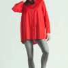 Tops * | Best Reviews Of E&A Fashion Long Red Collared Shirt Tunic With Black Brooch