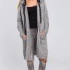 Knitwear * | New Moe Grey Hooded Longline Cardigan With Drawstrings