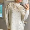 Dresses * | New Cy Boutique Sequin Embellished Front And Sleeves Design Jumper Dress In White