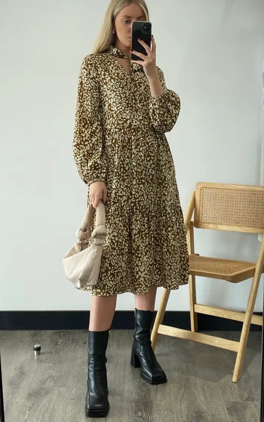 Dresses * | Buy Lola May Khaki Leopard Tiered Midaxi Dress