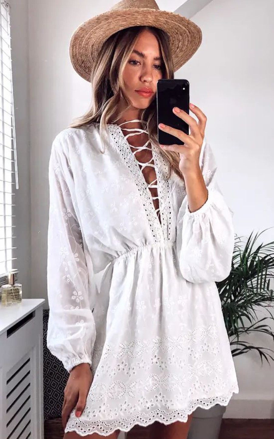 Dresses * | Best Sale Slaytwins Paloma Broderie Lace Up Batwing Dress White