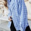 Tops * | Hot Sale Fs Collection Oversized White Brushed Check Pocket Detail Shirt In Blue