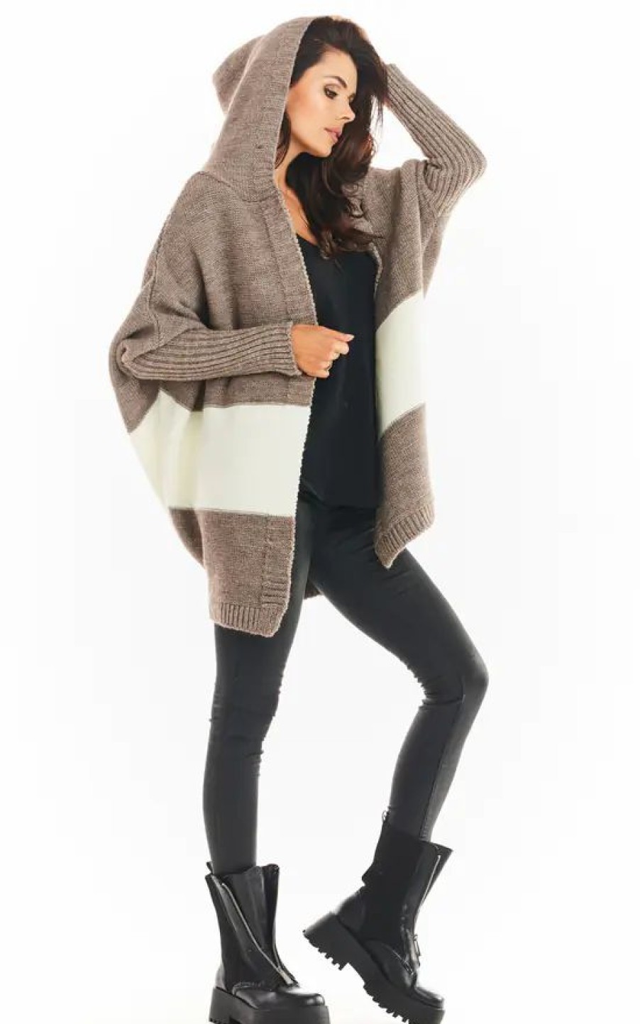 Knitwear * | Wholesale Awama Oversized Cardigan With Hood In Beige