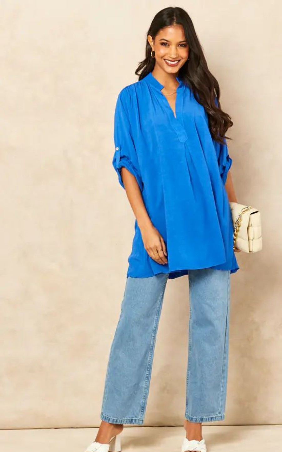 Tops * | Best Pirce Blue Vanilla Taya Plain Oversized Blouse In Blue