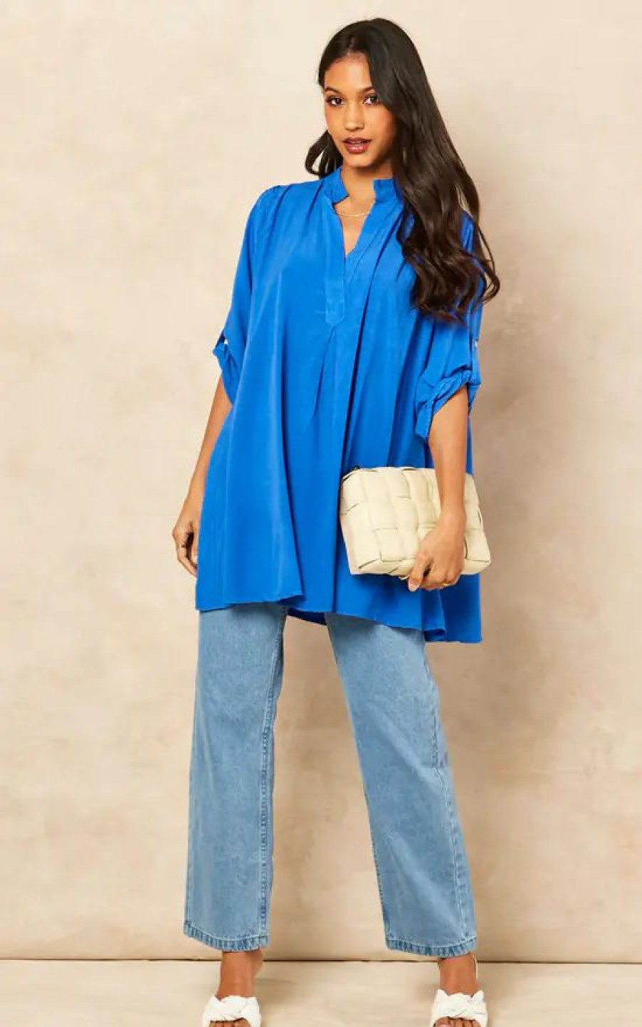 Tops * | Best Pirce Blue Vanilla Taya Plain Oversized Blouse In Blue