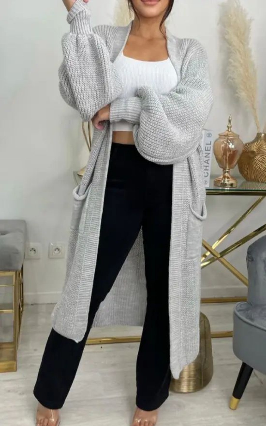 Knitwear * | Best Deal Gigiland Uk Grey Bell Sleeve Oversized Longline Cardigan