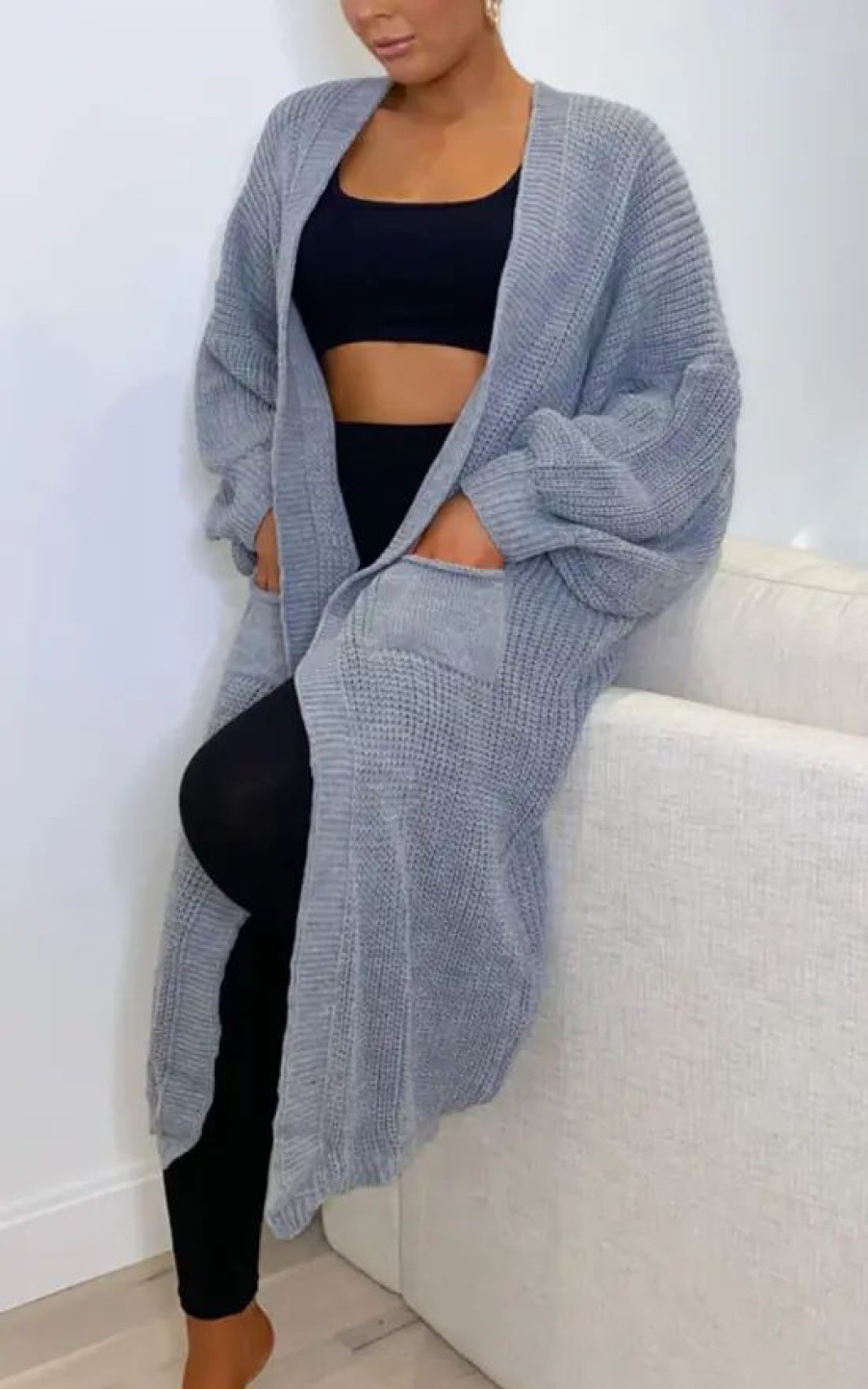 Knitwear * | Best Deal Gigiland Uk Grey Bell Sleeve Oversized Longline Cardigan