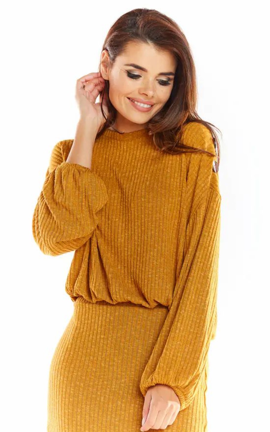 Dresses * | Best Sale Awama Long Sleeve Rib Knit Top In Yellow