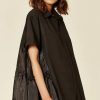 Tops * | Buy Cy Boutique Oversized Short Sleeve Shirt With Frill Detail On Side In Black