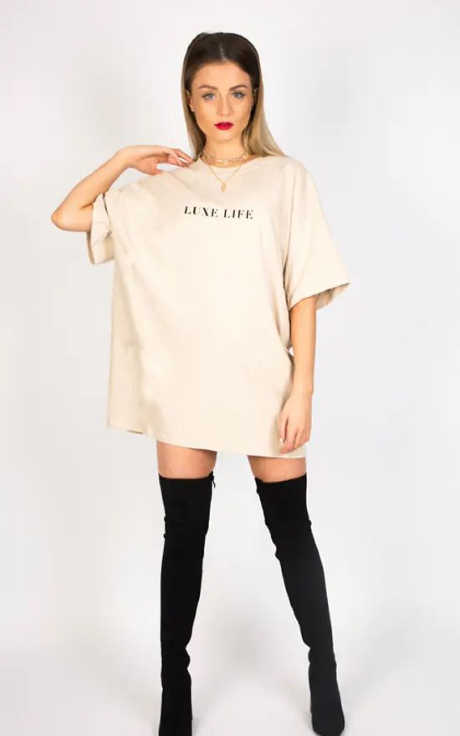 Tops * | Budget Pharaoh London Luxe Life Tee Nude