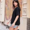 Tops * | Best Reviews Of Moe Black Oversized Tshirt With Embroidered Sleeve