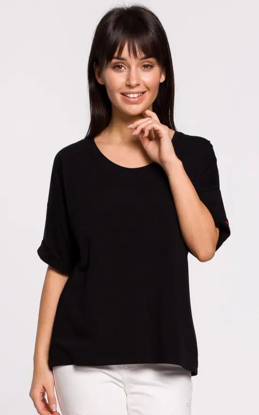 Tops * | Best Reviews Of Moe Black Oversized Tshirt With Embroidered Sleeve