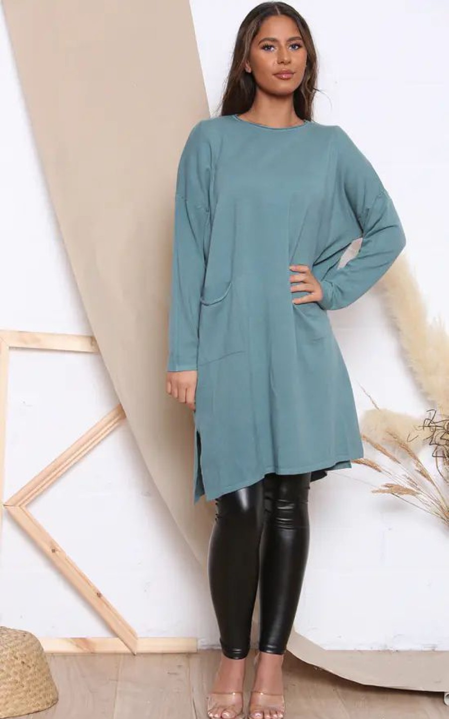 Dresses * | Brand New Lucy Sparks Teal Long Sleeve Jumper Dress With Pockets