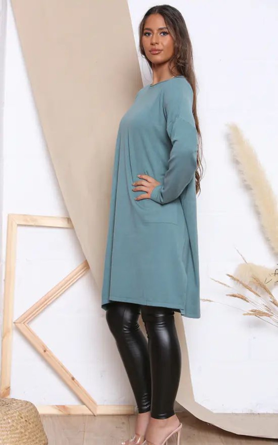 Dresses * | Brand New Lucy Sparks Teal Long Sleeve Jumper Dress With Pockets