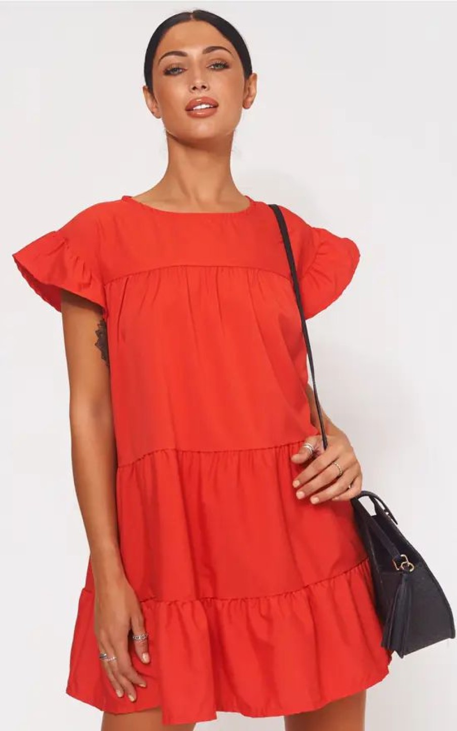 Dresses * | Best Deal The Fashion Bible Luca Petite Red Frill Smock Dress