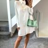 Tops * | Promo Hoxton Gal Oversized Tie Detailed Tunic Shirt With Long Sleeves In White