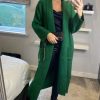 Knitwear * | Wholesale Yumi Knitted Maxi Cardigan With Pockets In Green