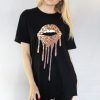 Tops * | Best Sale Sade Farrell Leopard Lip Drip T Shirt In Black