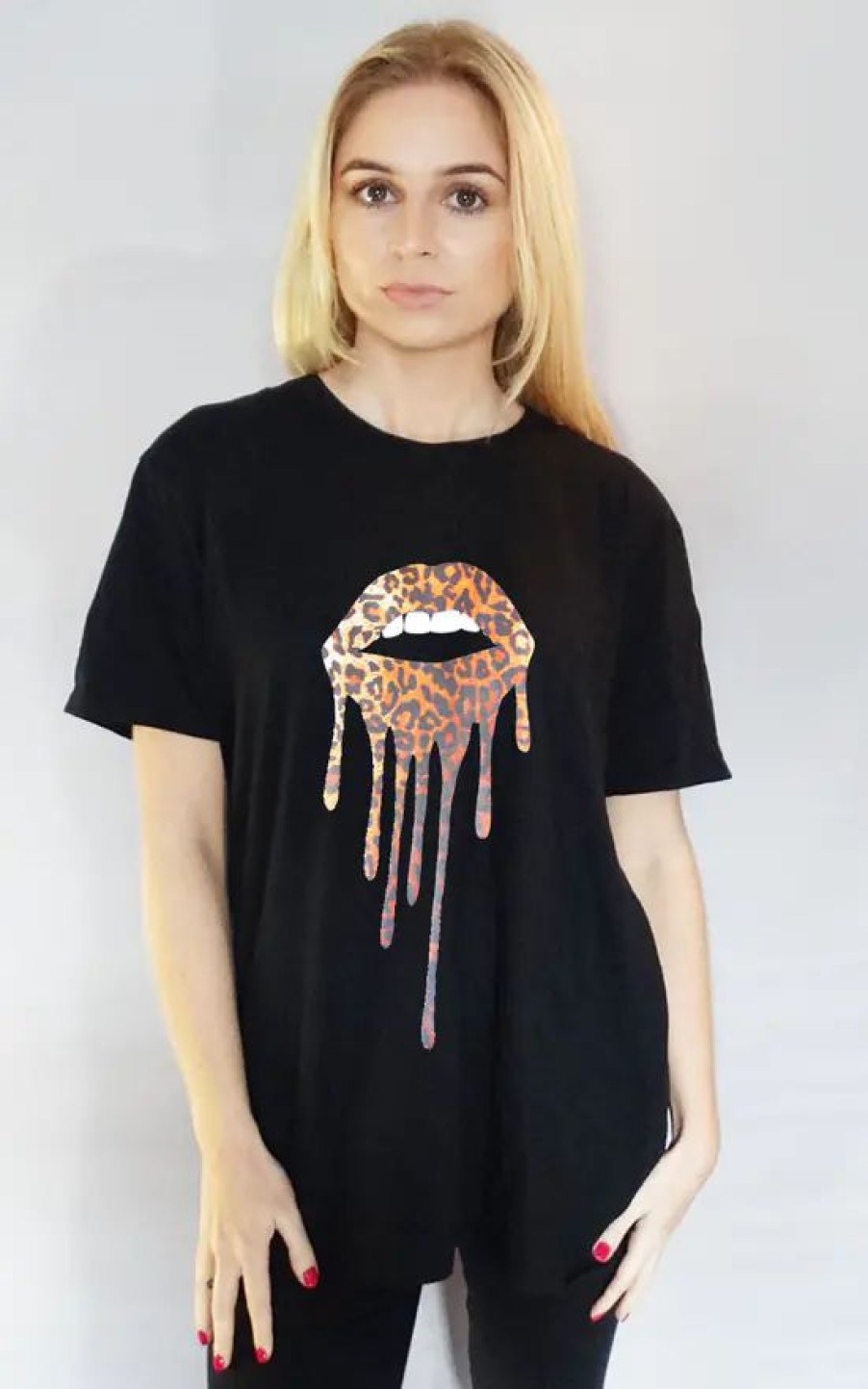 Tops * | Best Sale Sade Farrell Leopard Lip Drip T Shirt In Black