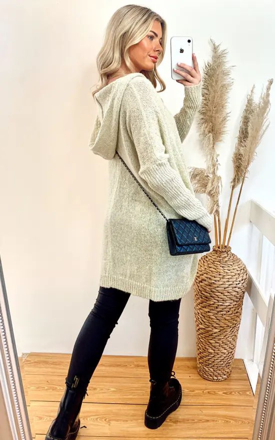 Dresses * | Best Pirce Cy Boutique Oversized Knitted Jumper Dress With Hood In Cream