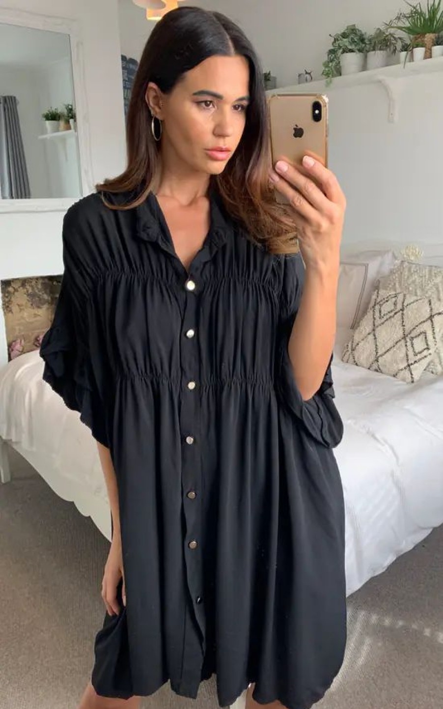 Dresses * | Coupon Hoxton Gal Relaxed Dress With Frill Sleeves In Black