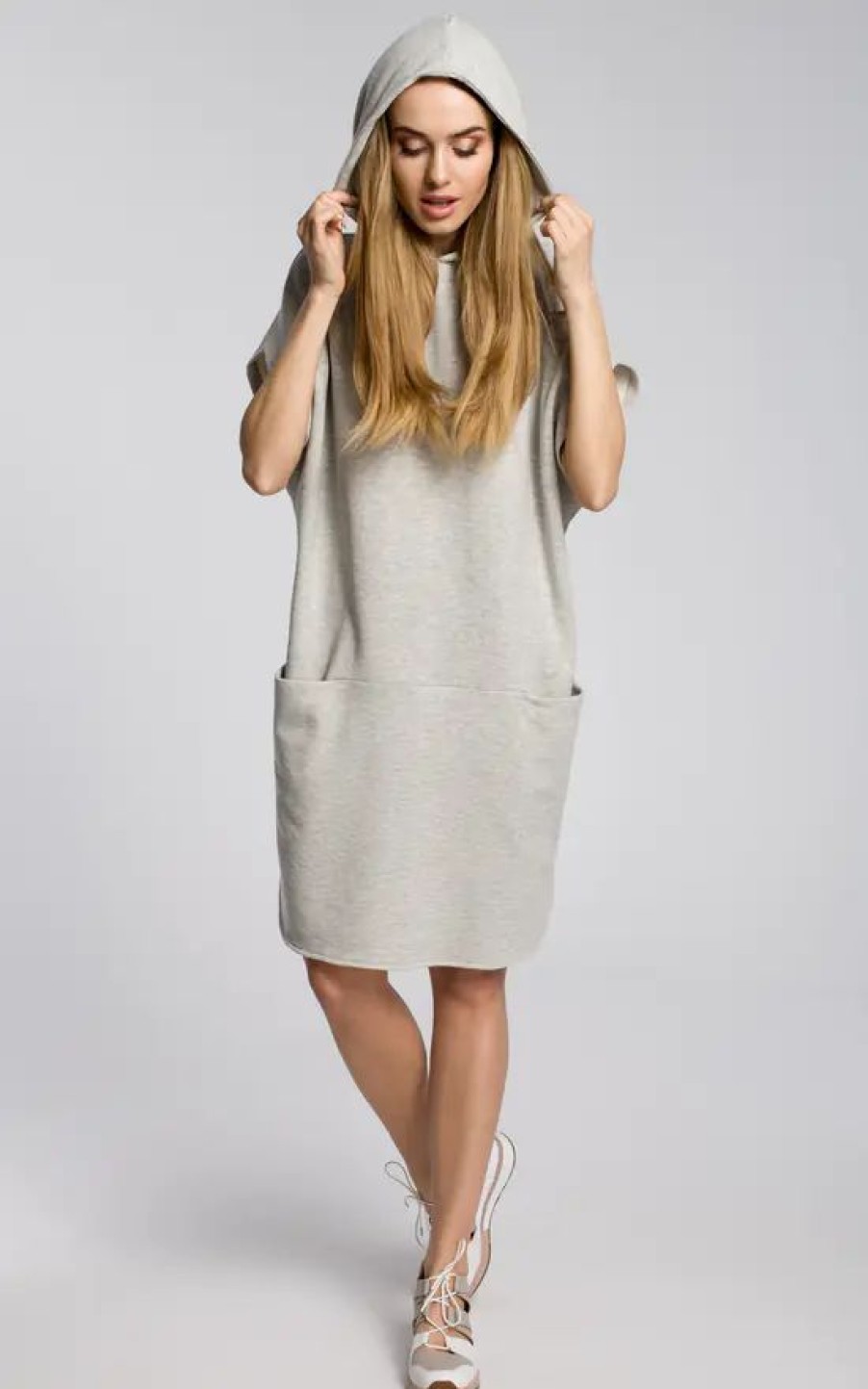 Dresses * | Discount Moe Oversized Hooded Dress With Pockets In Light Grey