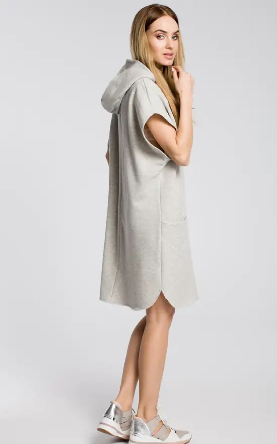 Dresses * | Discount Moe Oversized Hooded Dress With Pockets In Light Grey