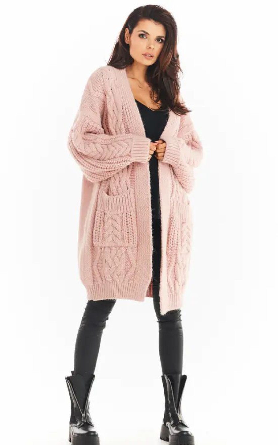 Knitwear * | Coupon Awama Long Thick Cardigan In Pink