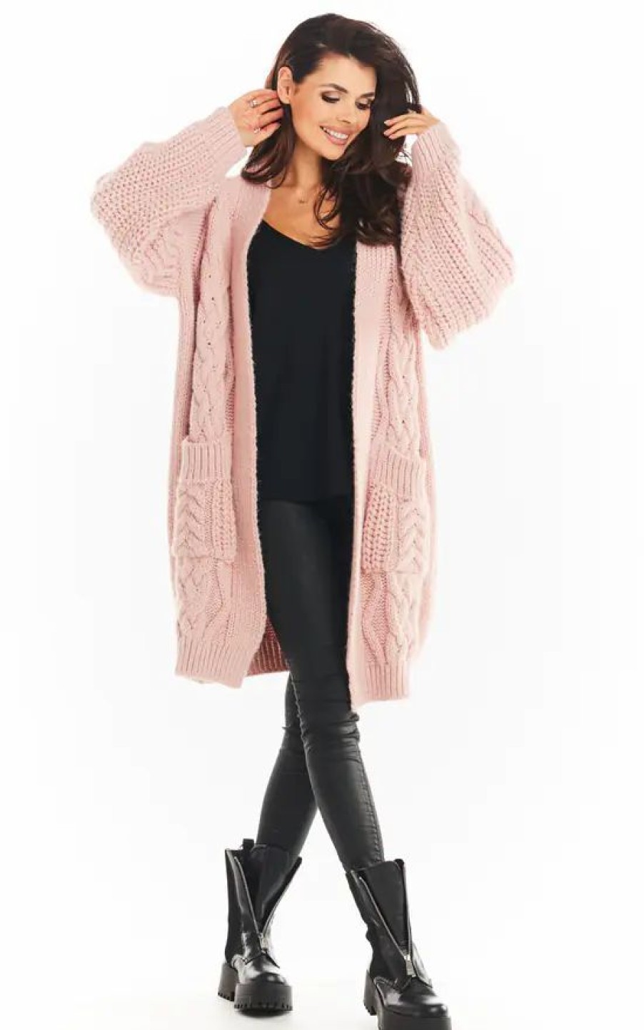 Knitwear * | Coupon Awama Long Thick Cardigan In Pink