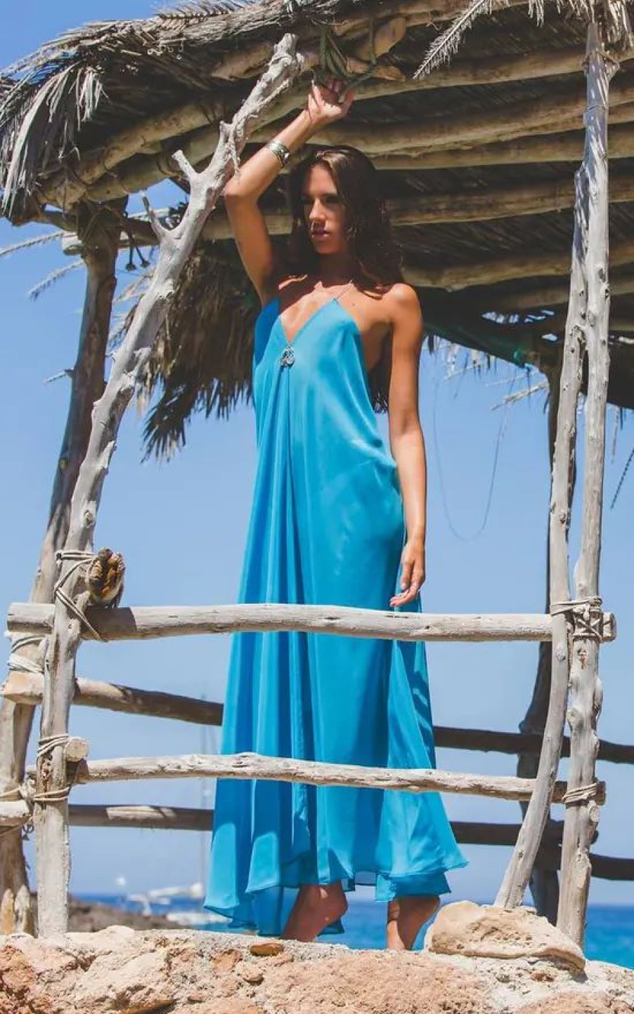 Dresses * | Best Deal Natasha Kieran Backless Coin Maxi Dress In Turquoise