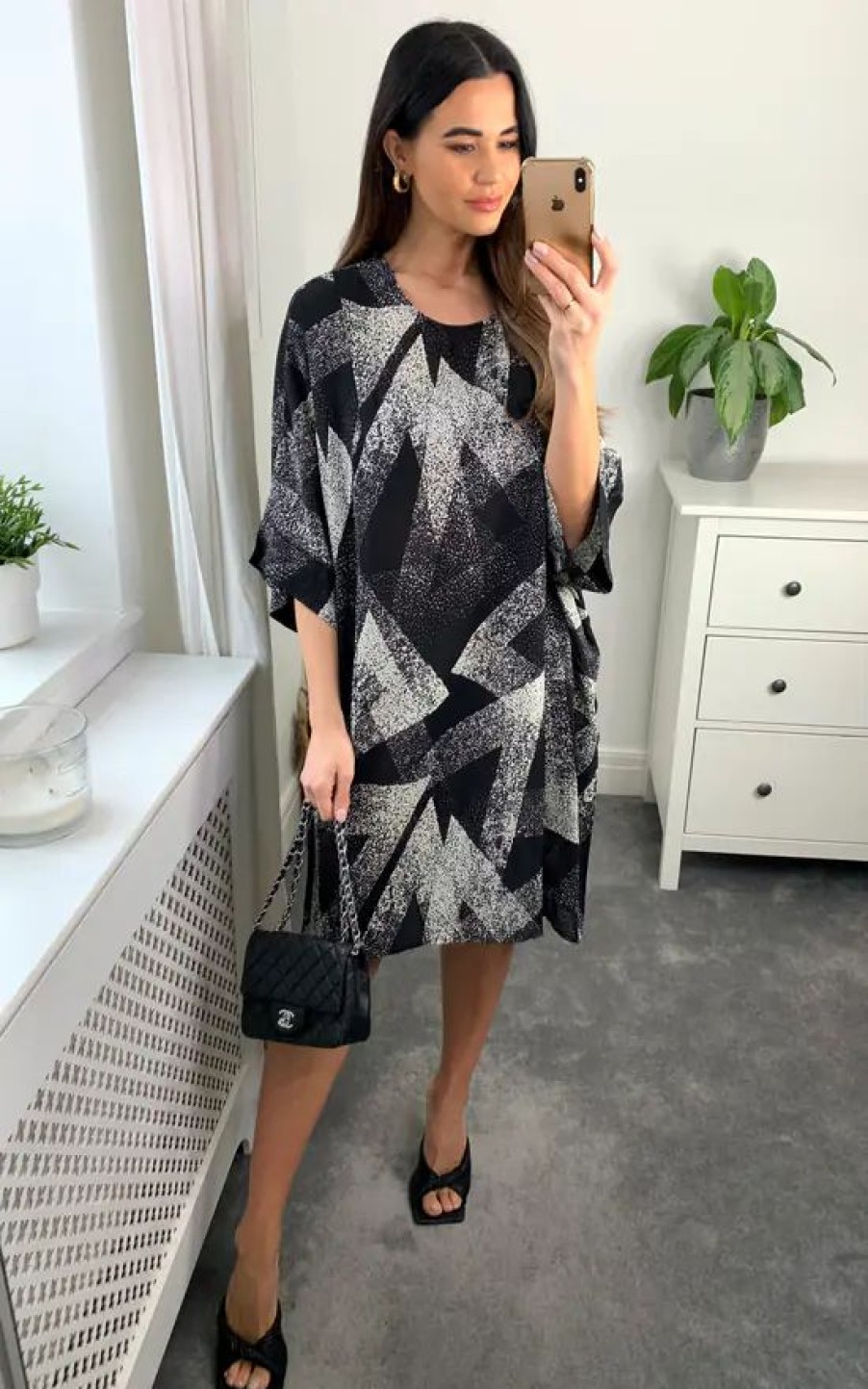 Dresses * | Hot Sale Malissa J Collection Oversized Black Abstract Print Woven Shift Dress