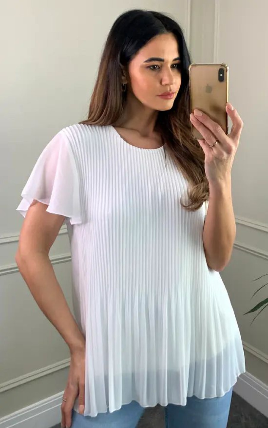 Tops * | Wholesale Hoxton Gal Short Sleeves Oversized Pleated Top In White