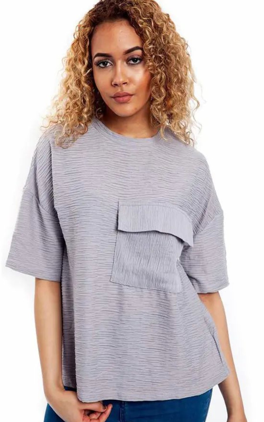 Tops * | Flash Sale Loes House Oversized Box Pocket Top In Silver Grey