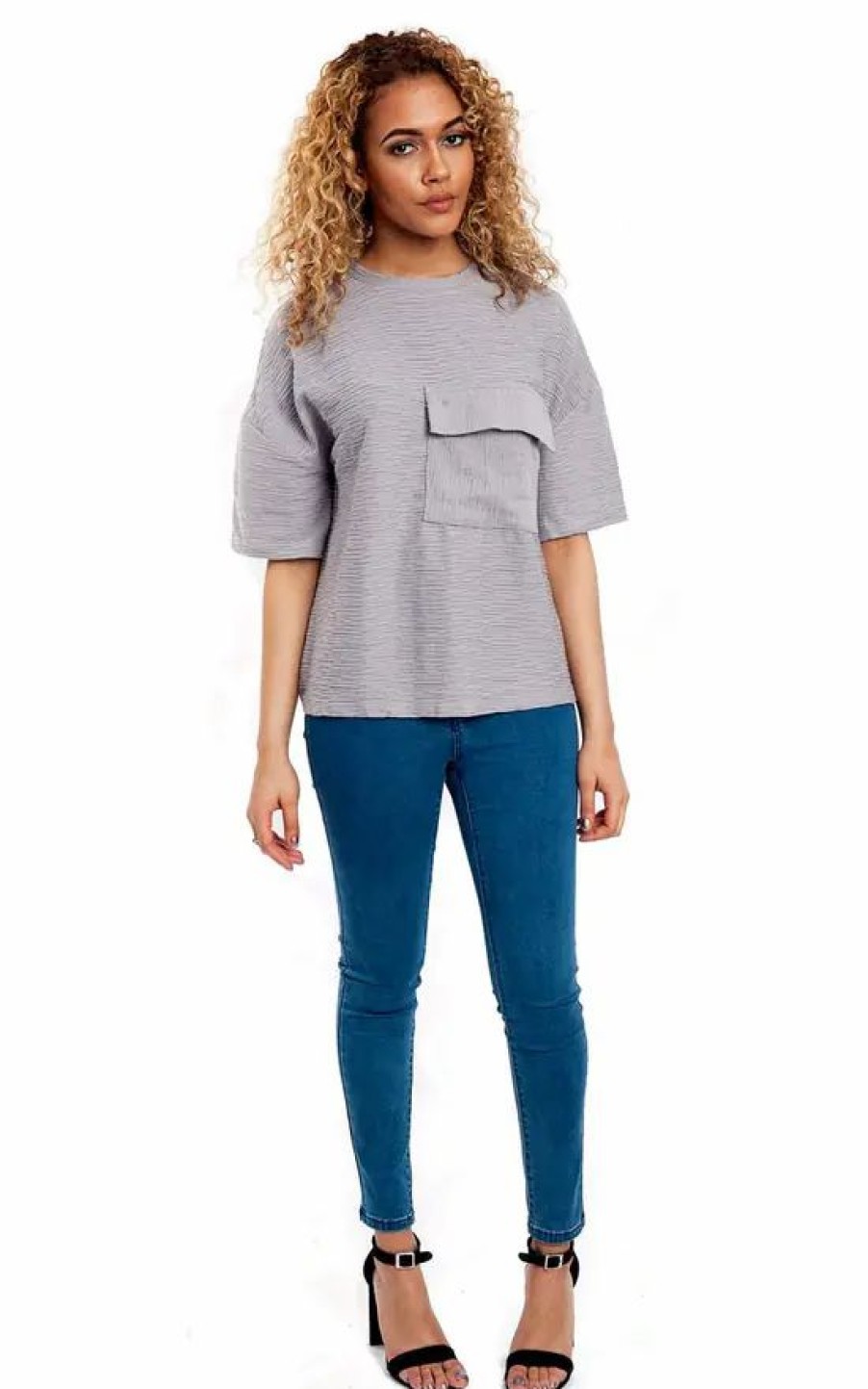 Tops * | Flash Sale Loes House Oversized Box Pocket Top In Silver Grey