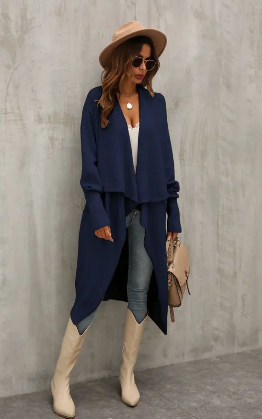 Knitwear * | Top 10 Fs Collection Navy Chunky Pleat Oversized Cardigan