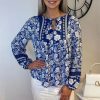 Tops * | Hot Sale Miss Floral Long Sleeve Floral Boho Top In Blue