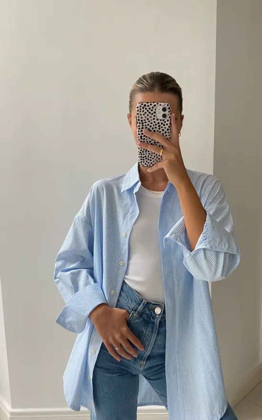 Tops * | Best Sale Charli Long Sleeved Oversized Shirt In Blue And White Stripe