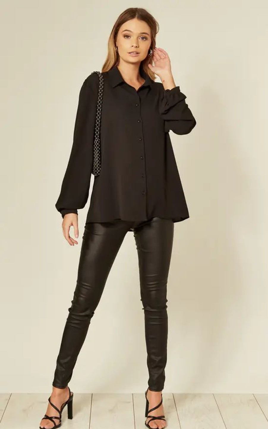 Tops * | Flash Sale Hoxton Gal Oversized Crepe Relaxed Shirt In Black